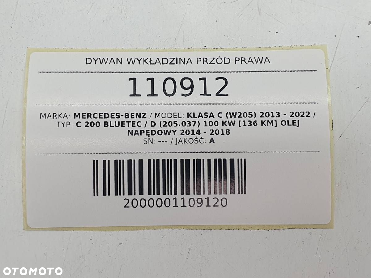 DYWAN WYKŁADZINA PRZÓD PRAWA PASAŻERA MERCEDES W205 EUROPA - 5