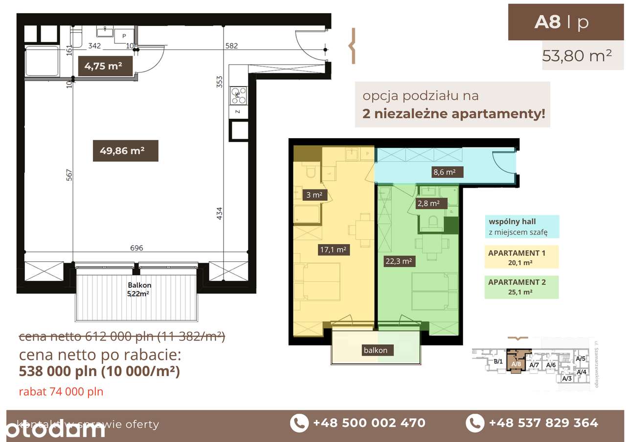Jeżyce | 53,4 m² | Dwupak inwestycyjny | Okazja cenowa