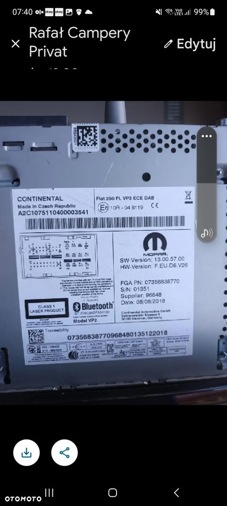 radio navi nawigacja cd pyta ducato boxer jumper movano proace continental 07356838770 jeszcze folia na szybce - 3