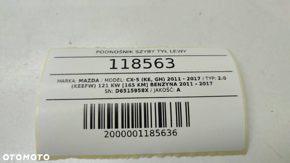 PODNOŚNIK SZYBY TYŁ TYLNY LEWY MAZDA CX-5 I D6515958X KD537397X - 6