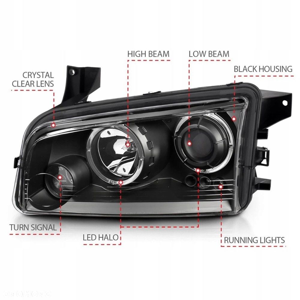 Reflektor Lampa L+R Ringi Angel Eyes LED Black Czarne Dodge Charger lx 06- - 8
