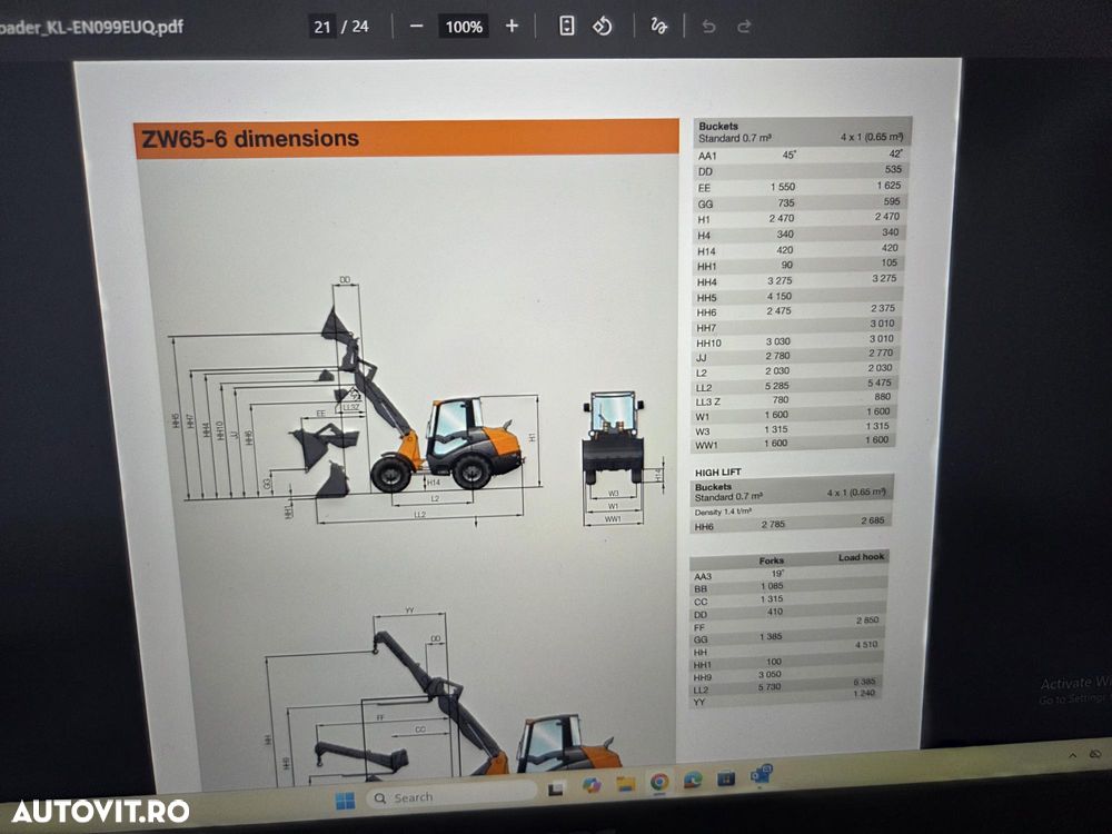 Hitachi ARTICULAT ZW65, Ridica 2,4tone la 3,2m, incarca 8x4 si semiremorci basculabile, 2019, 1.790h, 4x2, Cupla rapida, cupa 1mc, furci, AC, Anvelope 70%-ok, STARE FOARTE BUNA, POSIBILITATE LEASING 3 ani-PROMOTIE 34.900 EUR+Tva - 26