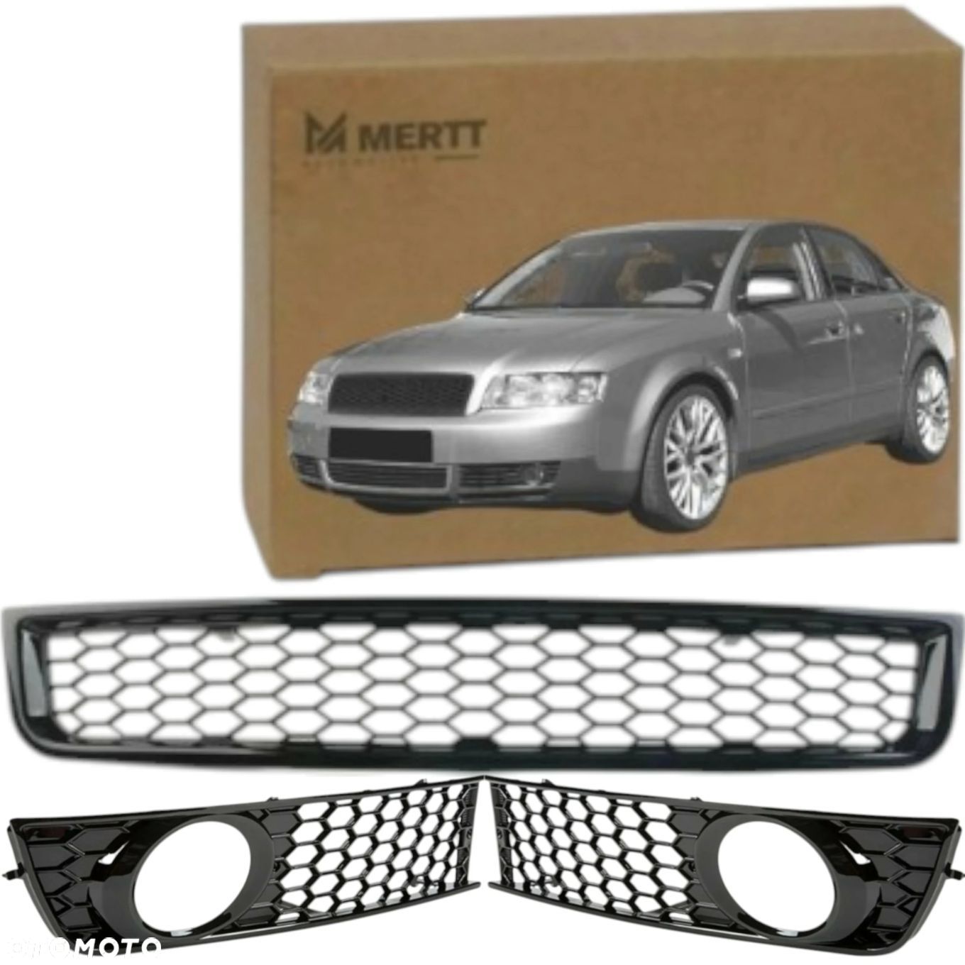 AUDI A4 B6 MAŁYSZ ATRAPY GRILL PRZÓD KRATKI ZAŚLEPKI ZDERZAKA RS LOOK BLACK - 1