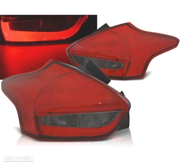 FAROLINS TRASEIROS LED PARA FORD FOCUS 3 HATCHBACK 14- RED SMOKED VERMELHO FUMADO ESCURECIDO