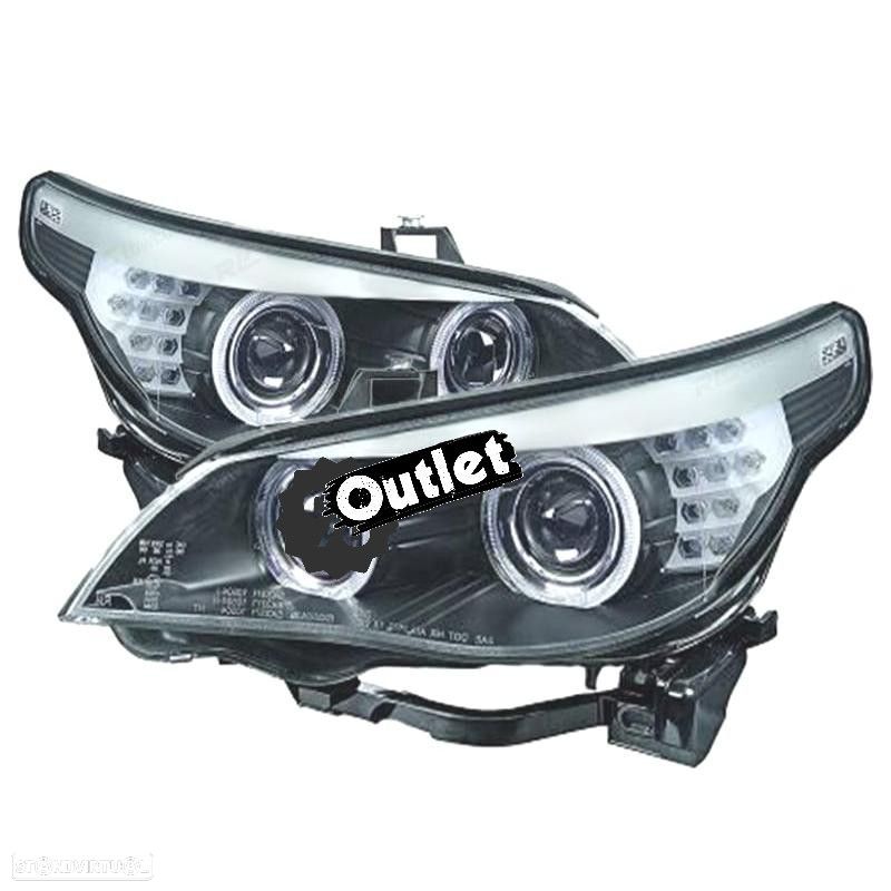 R026021C4 FARÓIS ANGEL EYES BMW E60 E61 07-10 LED PRETO TRANSPARENTE - 1