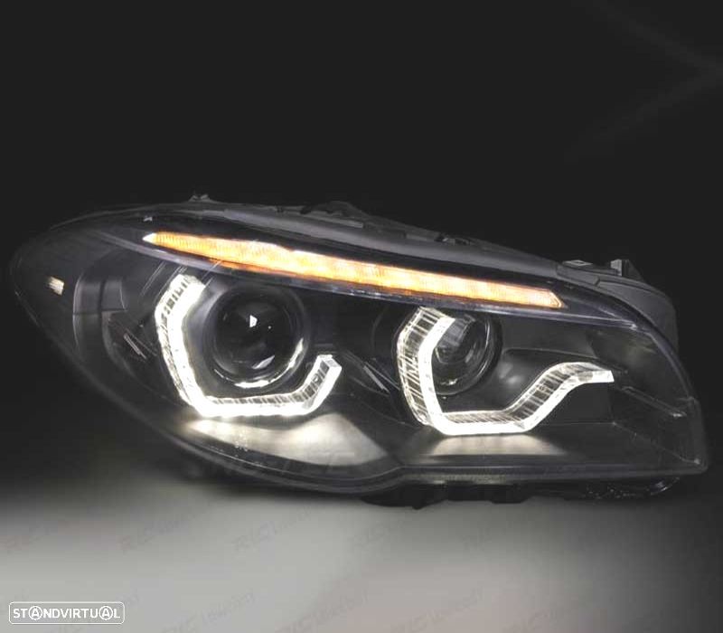 FARÓIS BMW F10 F11 10-13 XENON AFS 3D ANGEL EYES LED DRL DINAMICOS PRETOS - 3