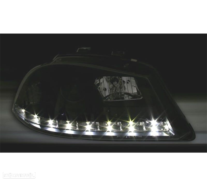 FARÓIS PARA SEAT IBIZA E CORDOBA 6L 02-08 FRONTAIS LUZ DIURNA LED FUNDO PRETO - 2