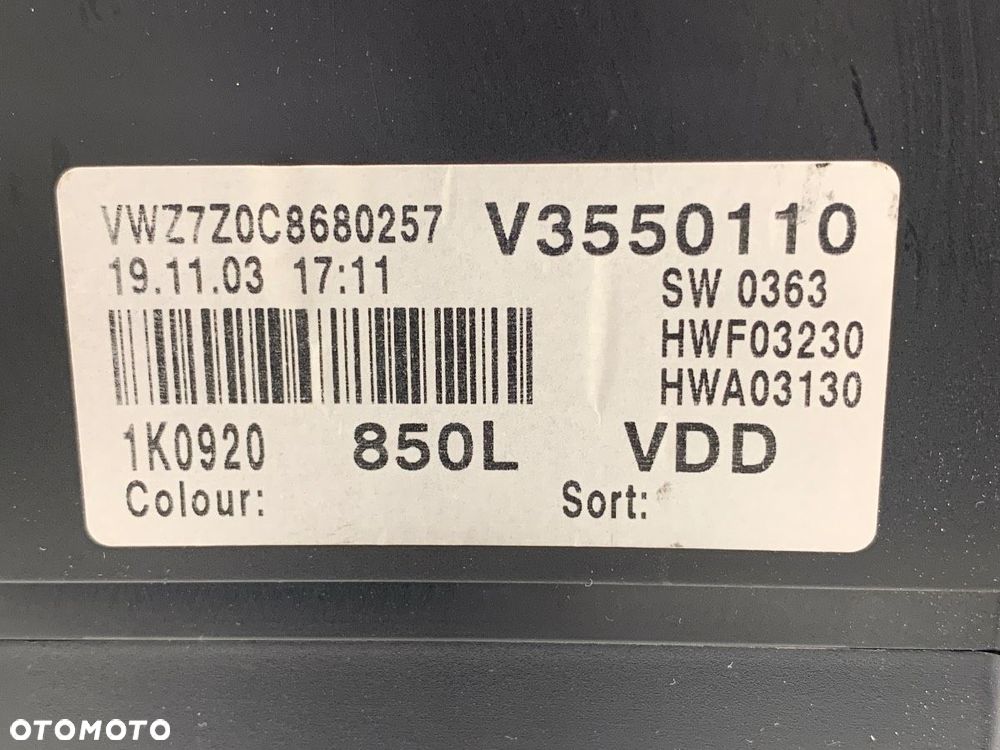 LICZNIK  VW GOLF V (1K1) 2003 - 2010 1.9 TDI 77 kW [105 KM] olej napędowy 2003 - 2008 1K0920850L - 5