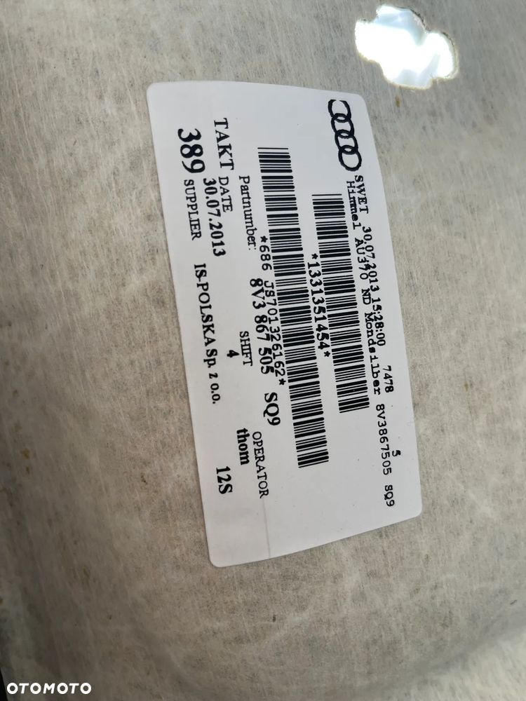 AUDI a3 8v 3d podsufitka kompletna słupki sq9 8v3867505 - 2