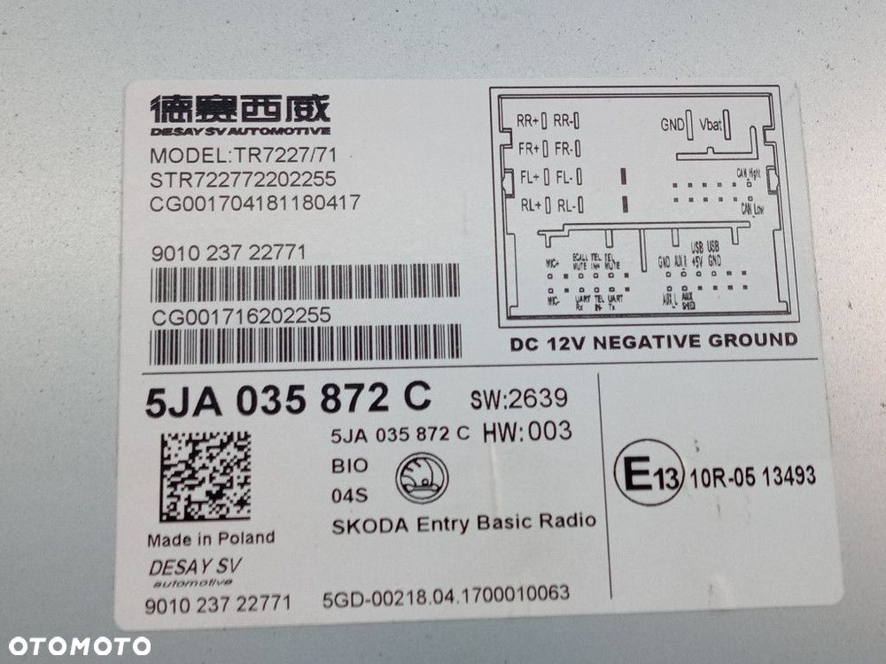 SKODA RAPID RADIO 5JA035872C - 7