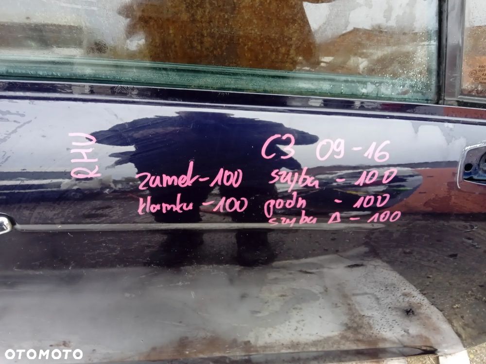 DRZWI PRAWE PRZEDNIE CITROEN C3 09-16 ZAMEK KLAMKA SZYBA PODNOŚNIK EL. KOD KOLORU RHU - 6