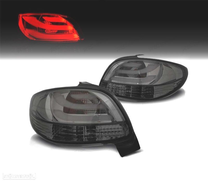 FAROLINS TRASEIROS PEUGEOT 206 98-09 LIGHT BAR CROMADO FUMADO - 1
