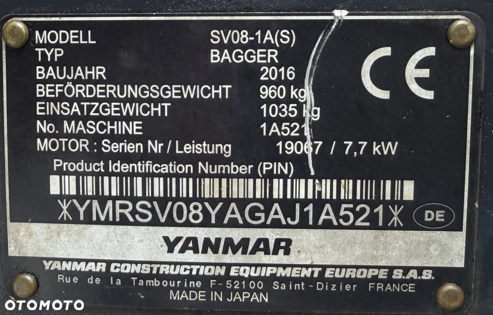 Yanmar SV08-1AS Japońska Minikoparka Gąsienicowa. Koparka 1,1 tony. Maszyna jak Nowa. 2017rok. Pochodzi z Norweskiego Gospodarstwa Ogrodniczego! 2 Rozsuwane Podwozie. Dokumentacja. Dodatkowe sekscje Hydrauliczne na młot lub wiertnice. Ani deka luzów czy wycieków. Szybkozłącze. Skrętne ramię. OKAZJA Zadbana Maszyna! Bardzo oszczędny silnik Yanmar. Mocne pompy Hydrauliczne!! 851mtg. Ani deka luzów czy wycieków, Aktualna Dekra. Po serwisach! - 14