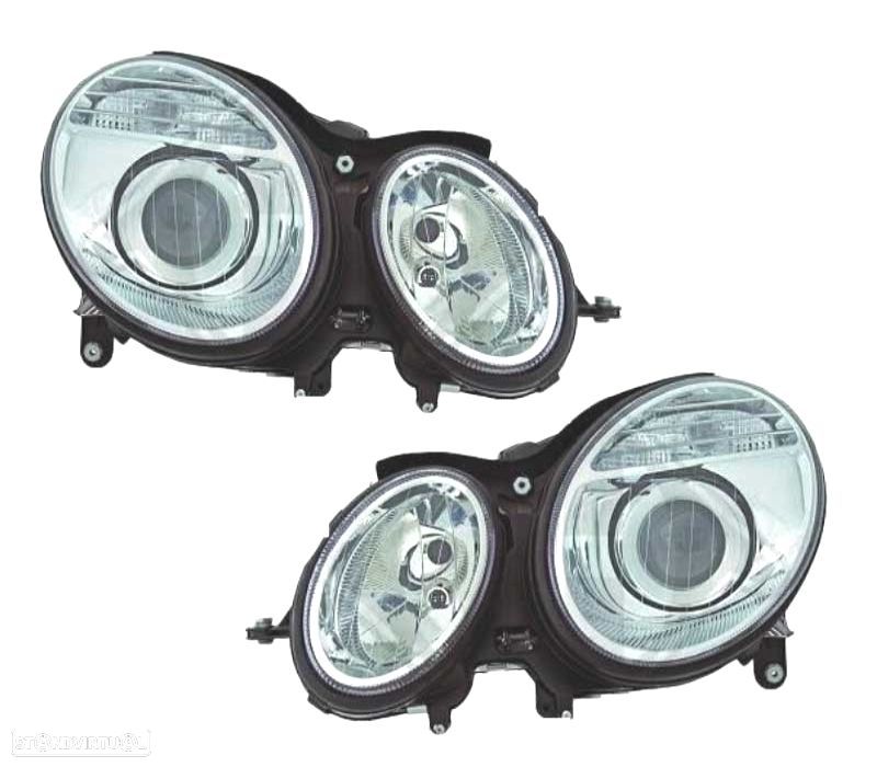 FARÓIS MERCEDES CLASSE E W211 02-06 LUPA FUNDO CROMADO - 1
