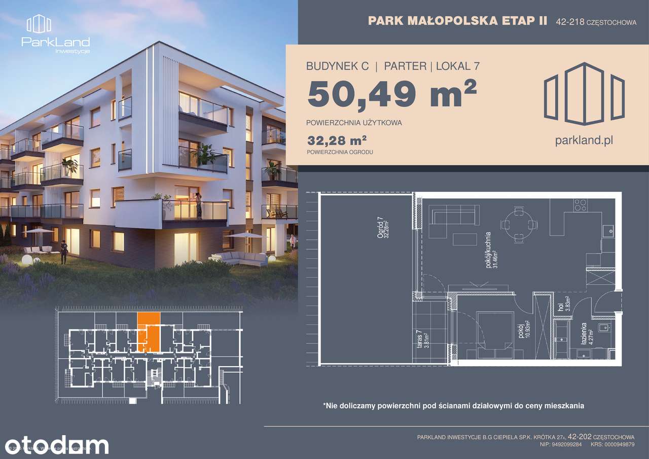 Park Małopolska Etap II - Zachodnie światło. Prywatny ogród. 2 pokoje.