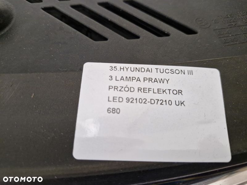 HYUNDAI TUCSON III LAMPA PRAWY PRZÓD PRAWA PRZEDNIA REFLEKTOR LED UK 92102-D7210 - 6
