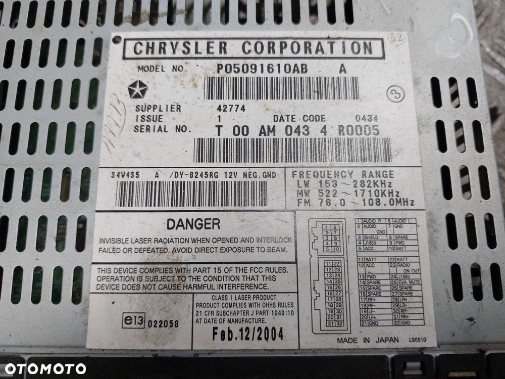RADIO ODTWARZACZ CHRYSLER GRAND VOYAGER IV P05091610AB - 2