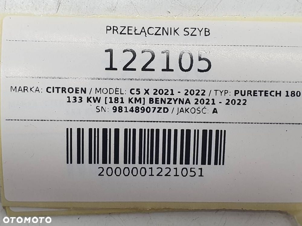 PRZEŁĄCZNIK PANEL SZYB PRZÓD LEWY KIEROWCY CITROEN C5 X EU 98148907ZD - 7