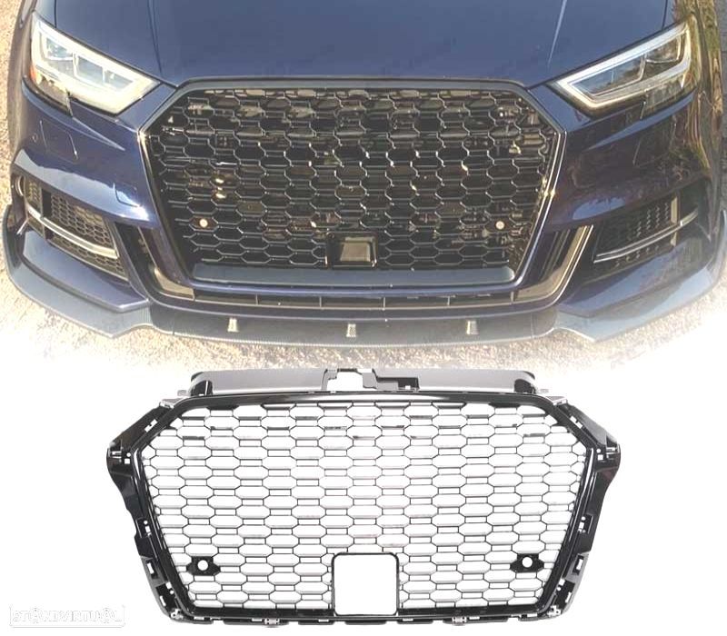 GRELHA AUDI A3 8V 17-19 PRETO BRILHANTE ACC LOOK RS3 - 1