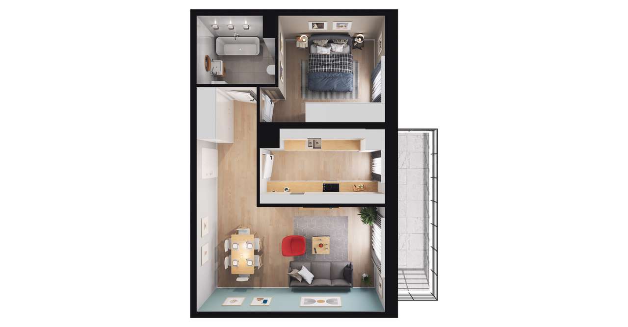 2-pokojowe mieszkanie 50m2 + balkon - Pełny obrazek: 2/23
