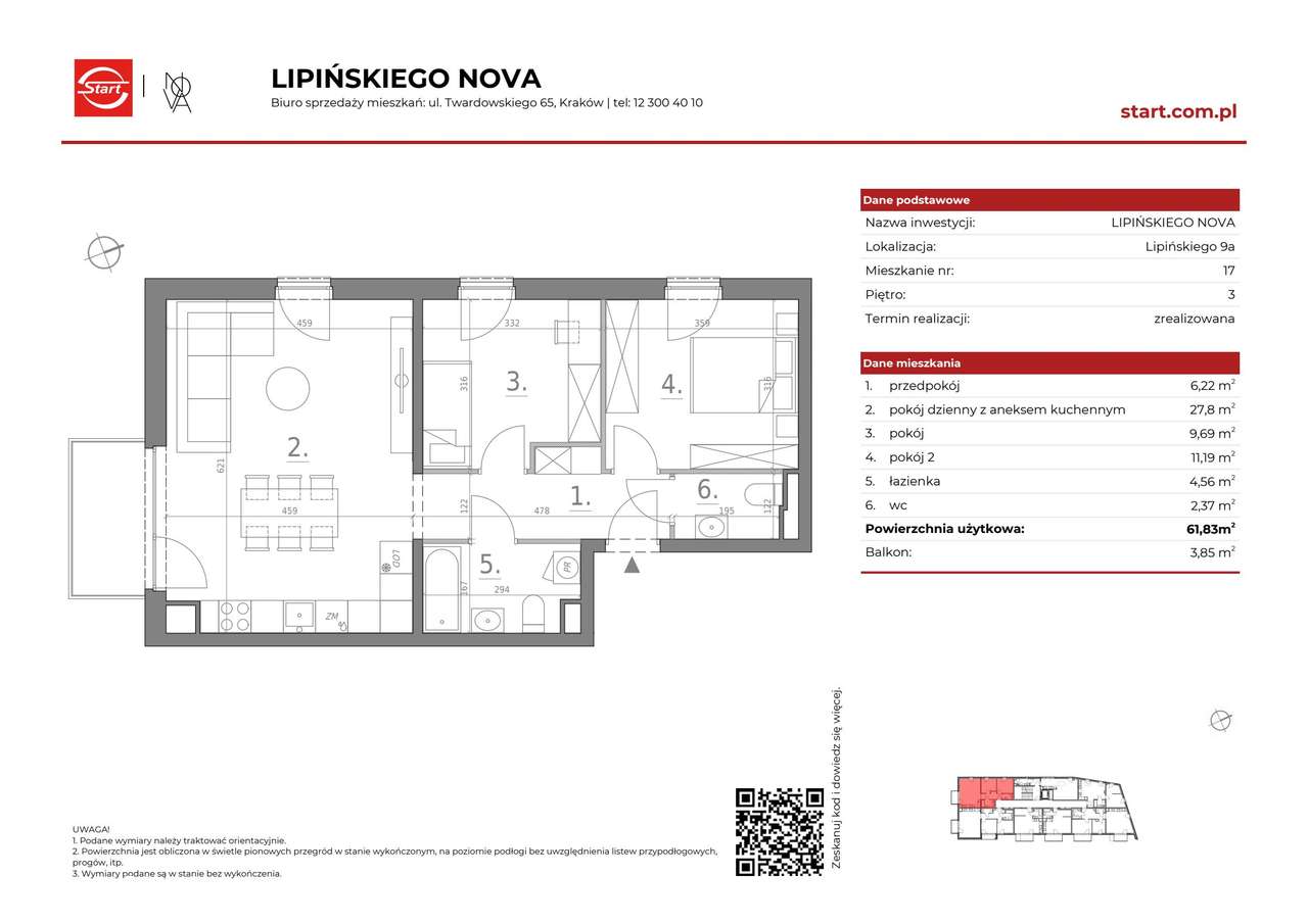 3-pokojowe mieszkanie 61m2 + balkon Bezpośrednio - Pełny obrazek: 2/15