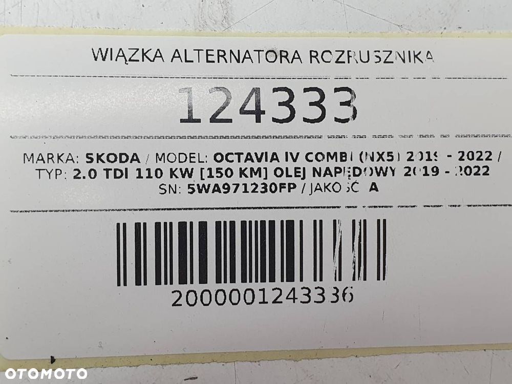 WIĄZKA ELEKTRYCZNA ALTERNATORA ROZRUSZNIKA OCTAVIA IV 2.0 TDI 5WA971230FP - 4