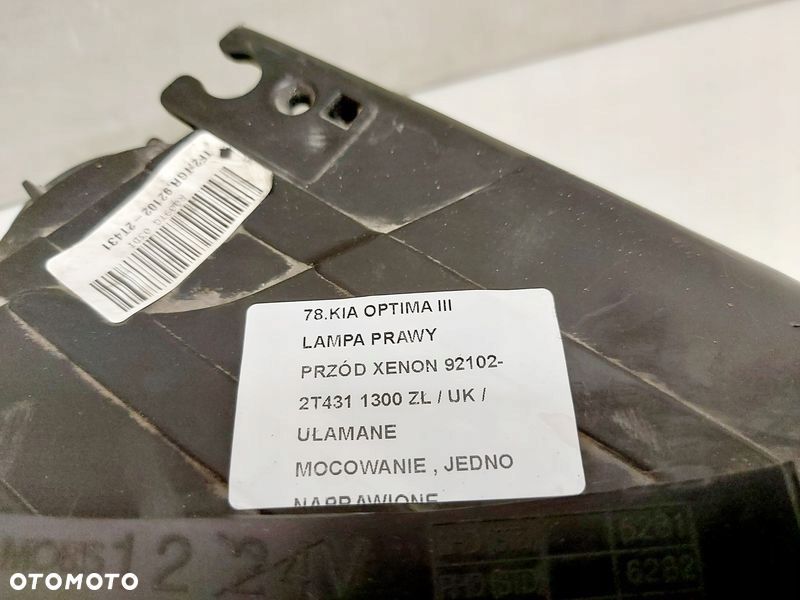 kia optima iii 3 lampa prawy przód xenon 92102-2t431 uk - 8