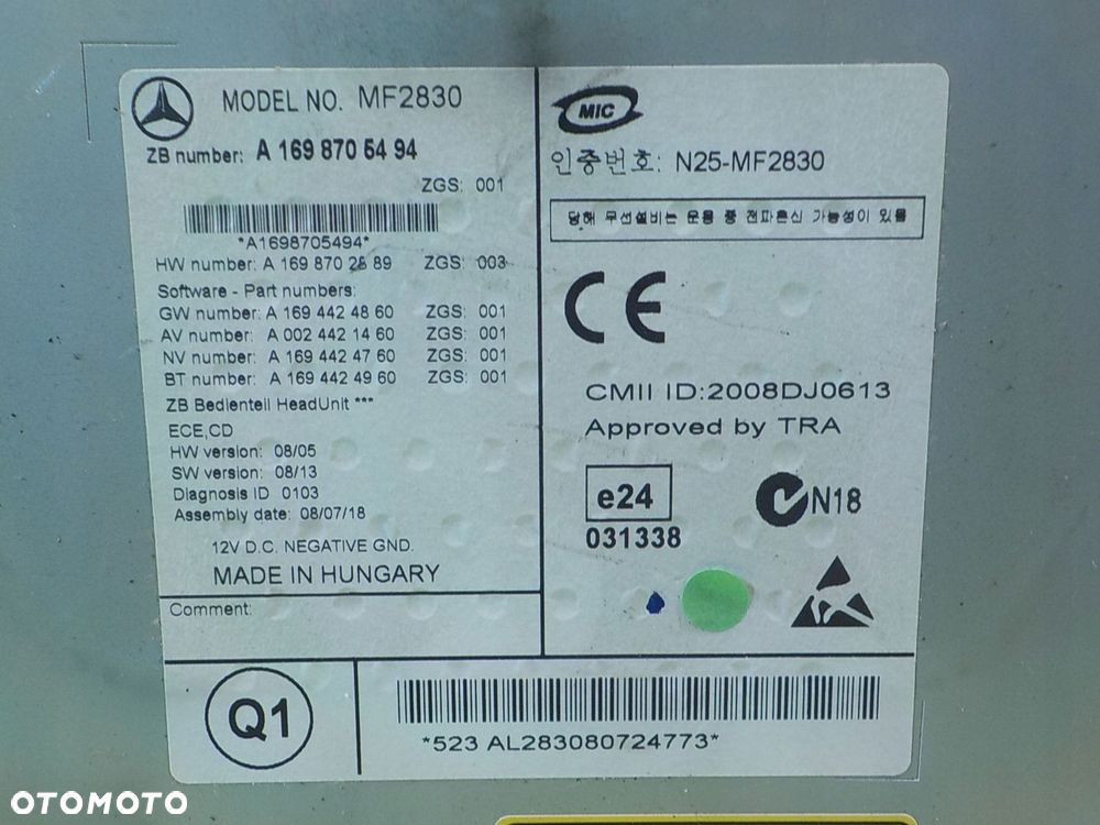 MERCEDES B W245 LIFT 08r 5D radio A1698705494 - 6