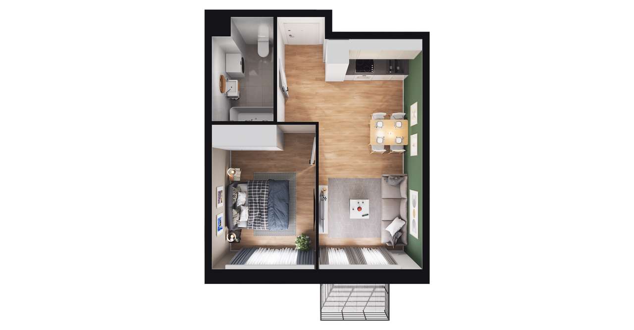 2-pokojowe mieszkanie 35m2 + balkon - Pełny obrazek: 3/17