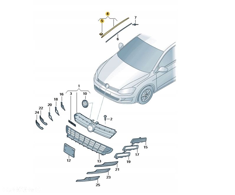 Listwa zgarniająca wodę przedniej szyby 5G0854327B 5G0854328B GOLF VII Oryginalna
