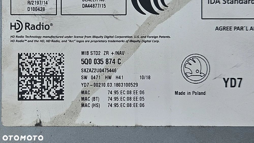 SKODA FABIA III CZYTNIK NAWIGACJI 5Q0035874C - 6