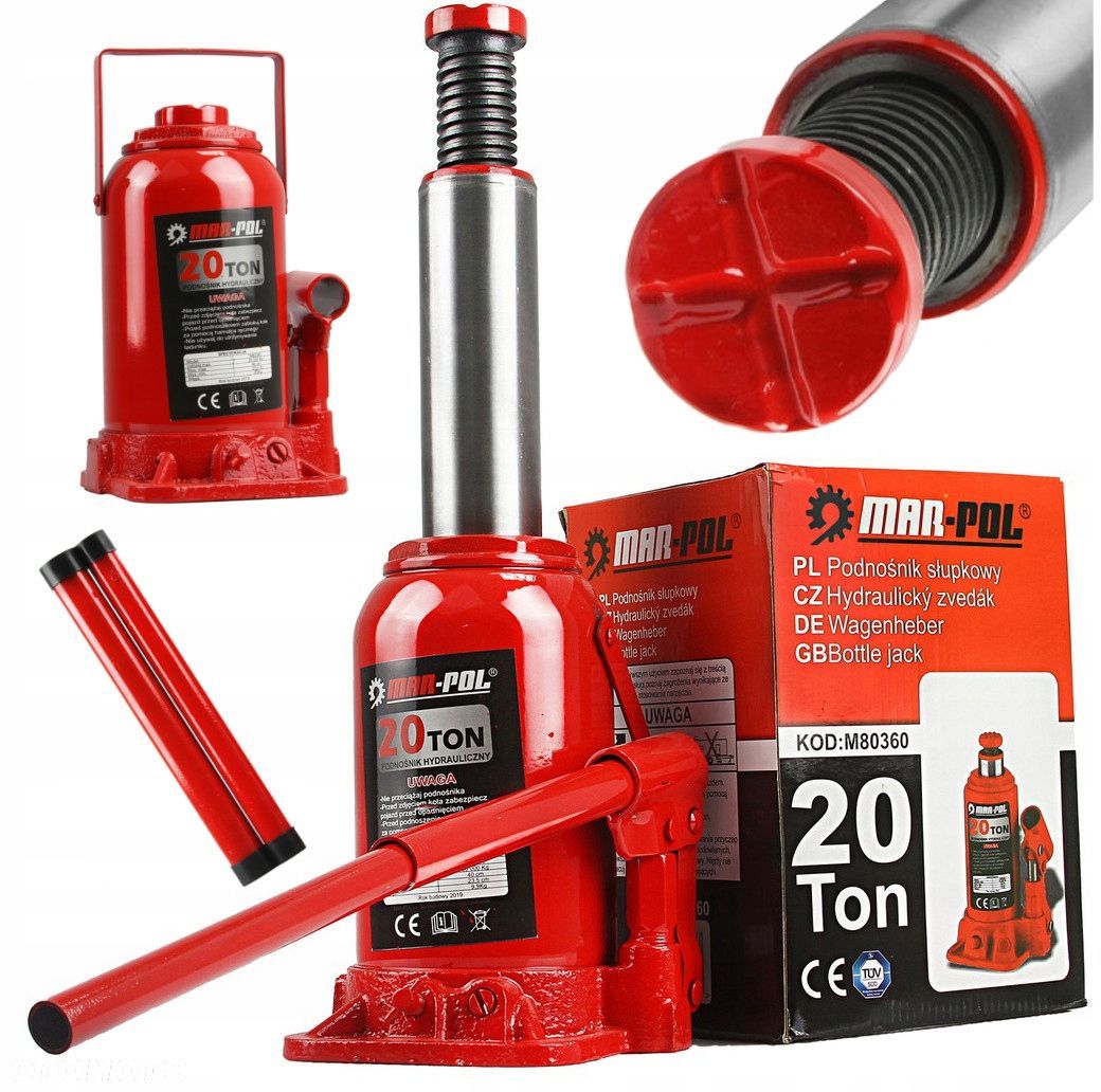 PODNOŚNIK SŁUPKOWY 20T LEWAREK HYDRAULICZNY BUTELKOWY 20T TON MOCNY M80360 - 1