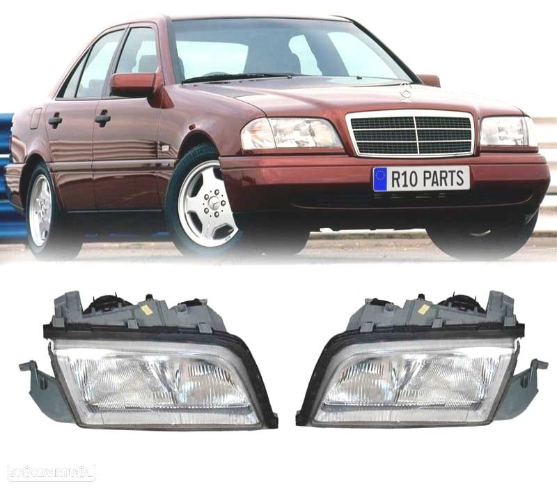 FARÓIS MERCEDES CLASSE C W202 96-00 FUNDO CROMADO - 1