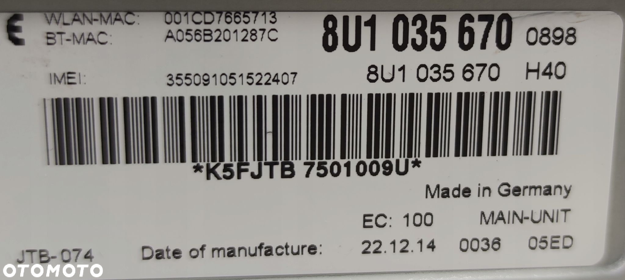 AUDI Q3 8U LIFT AUDI MULTIMEDIA 3G SIM 8U1035670 - 3
