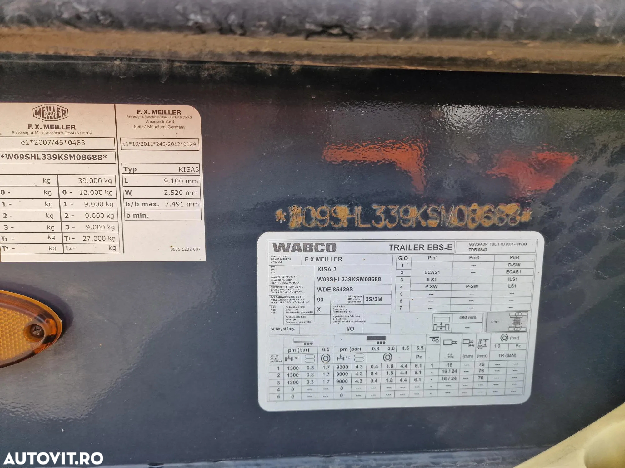 Meiller 28mc, axa liftabila, scena vizitare, 6,3t, picioare sprijin 21900 Eur+Tva,  anvelope 60% ok, frane disc, bara protectie spate, prelata, otel Hardox, STARE FOARTE BUNA, posibilitate leasing 4 ani, 21.900 EUR+Tva - 6