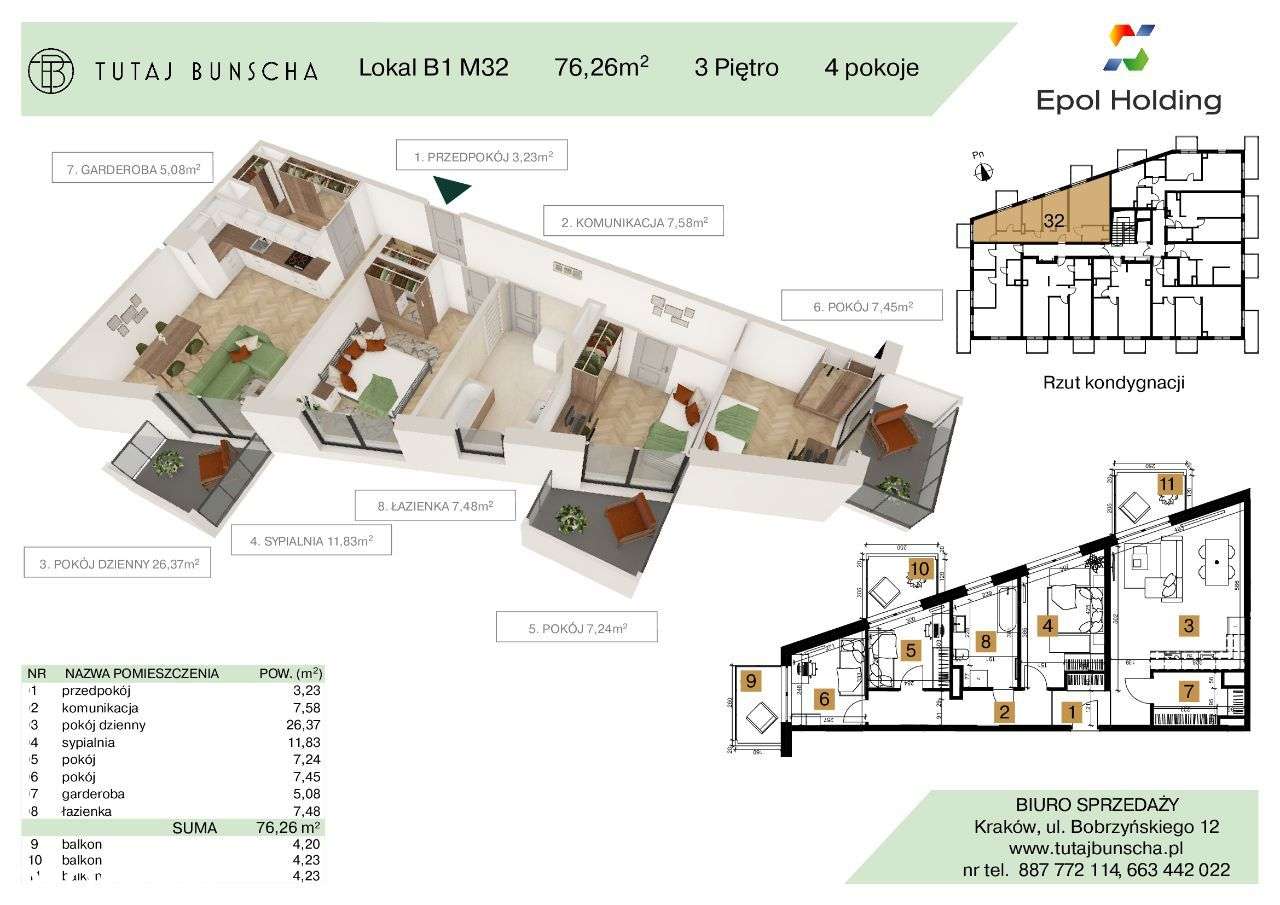 4-pokojowe mieszkanie 76 m2 + 3 balkony 4 i 4 i 4 m2, Bezpośrednio