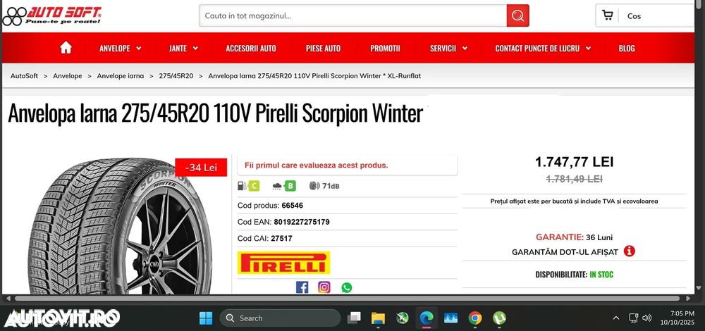 4 anvelope pirelli scorpion iarna 275-45-20 - 305-40-20 BMW X5 X6 G05 G06 Mercedes ML GLS GLE Porsche cayeene pirelli - 8