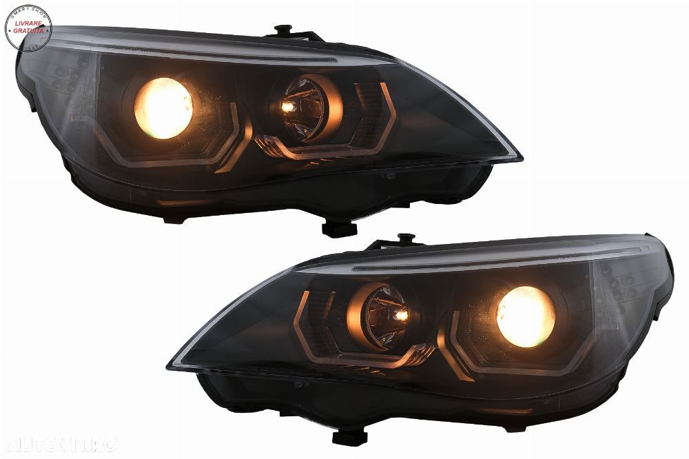 Faruri 3D LED Angel Eyes BMW Seria 5 E60 E61 (2003-2007) LCI Design Negru- livrare gratuita - 8