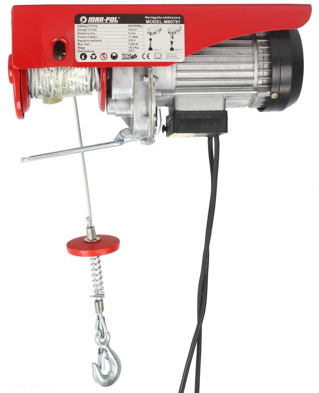 Wciągarka wyciągarka elektryczna 800kg 230V 1300W budowlana linowa - 8
