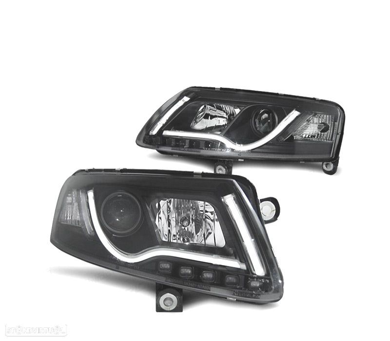 FARÓIS FRONTAIS PARA AUDI A6 4F 04-08 TUBE LIGHT FUNDO PRETO - 1