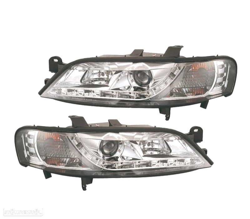 FARÓIS OPEL VECTRA B 99-02 LUZ DIURNA LED FUNDO CROMADO - 1
