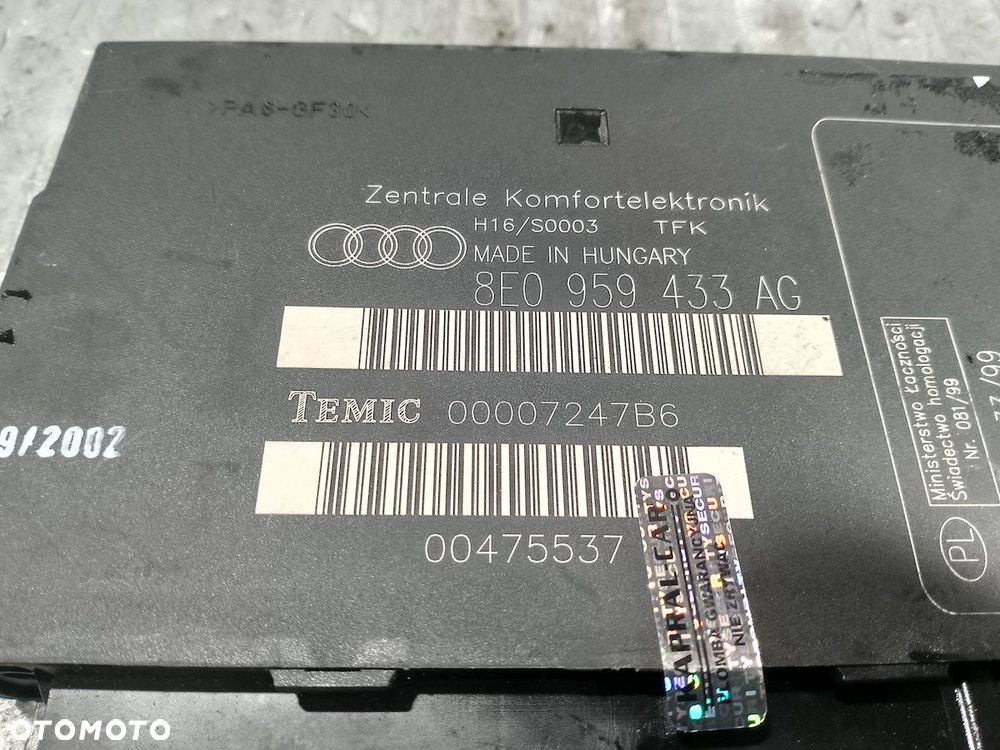MODUŁ KOMFORTU AUDI A4 B6 1.8 TURBO BENZYNA KOMBI 8E0959433AG - 4