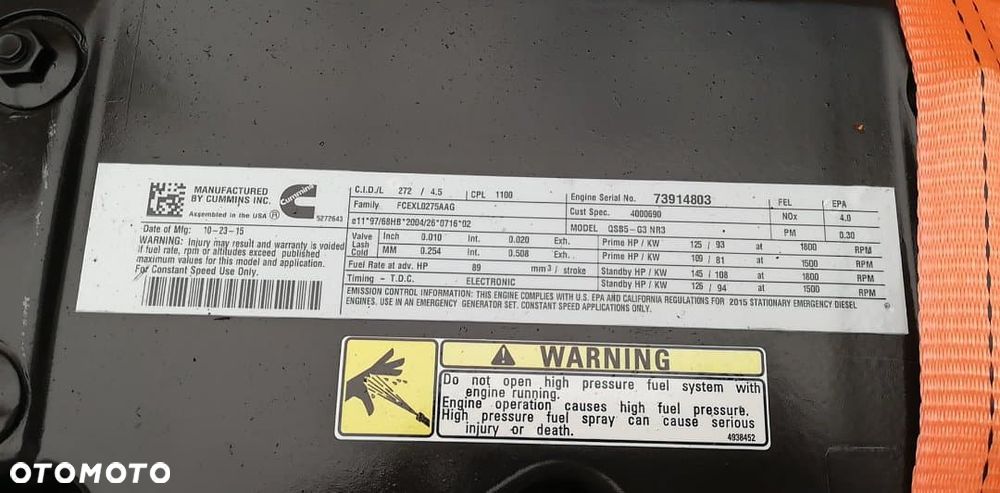 SILNIK Cummins QSB5-G3 NR3 108kW / 1800rpm 4,5L 25204 zł netto - 6