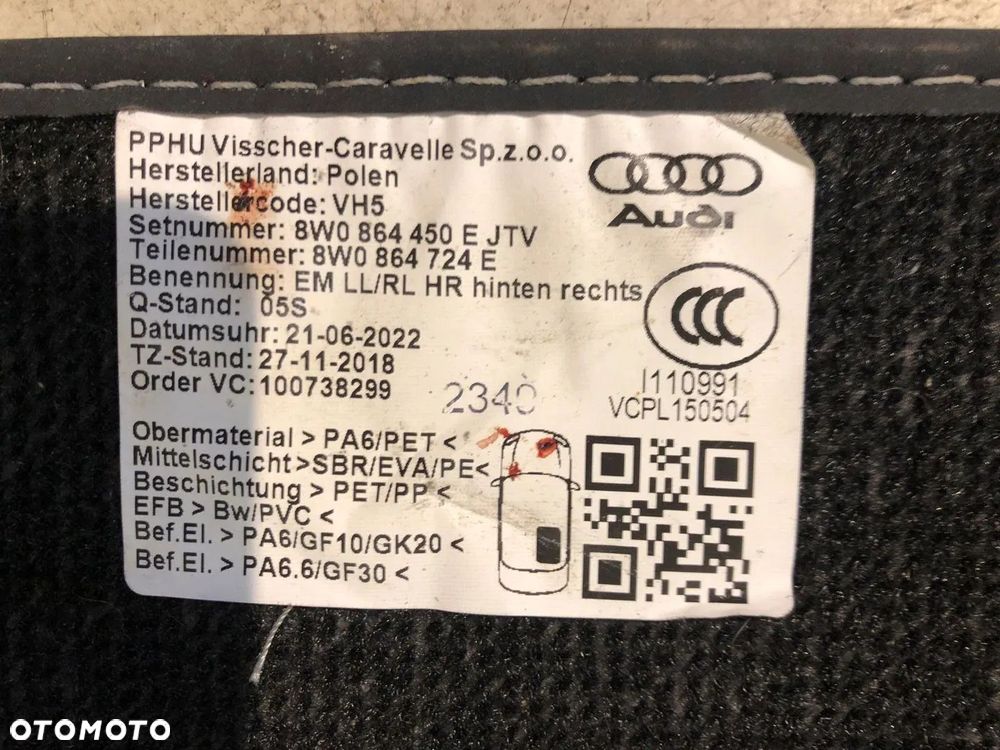 DYWANIKI WELUROWE AUDI A4 B9 AVANT ORYGINALNE - 11