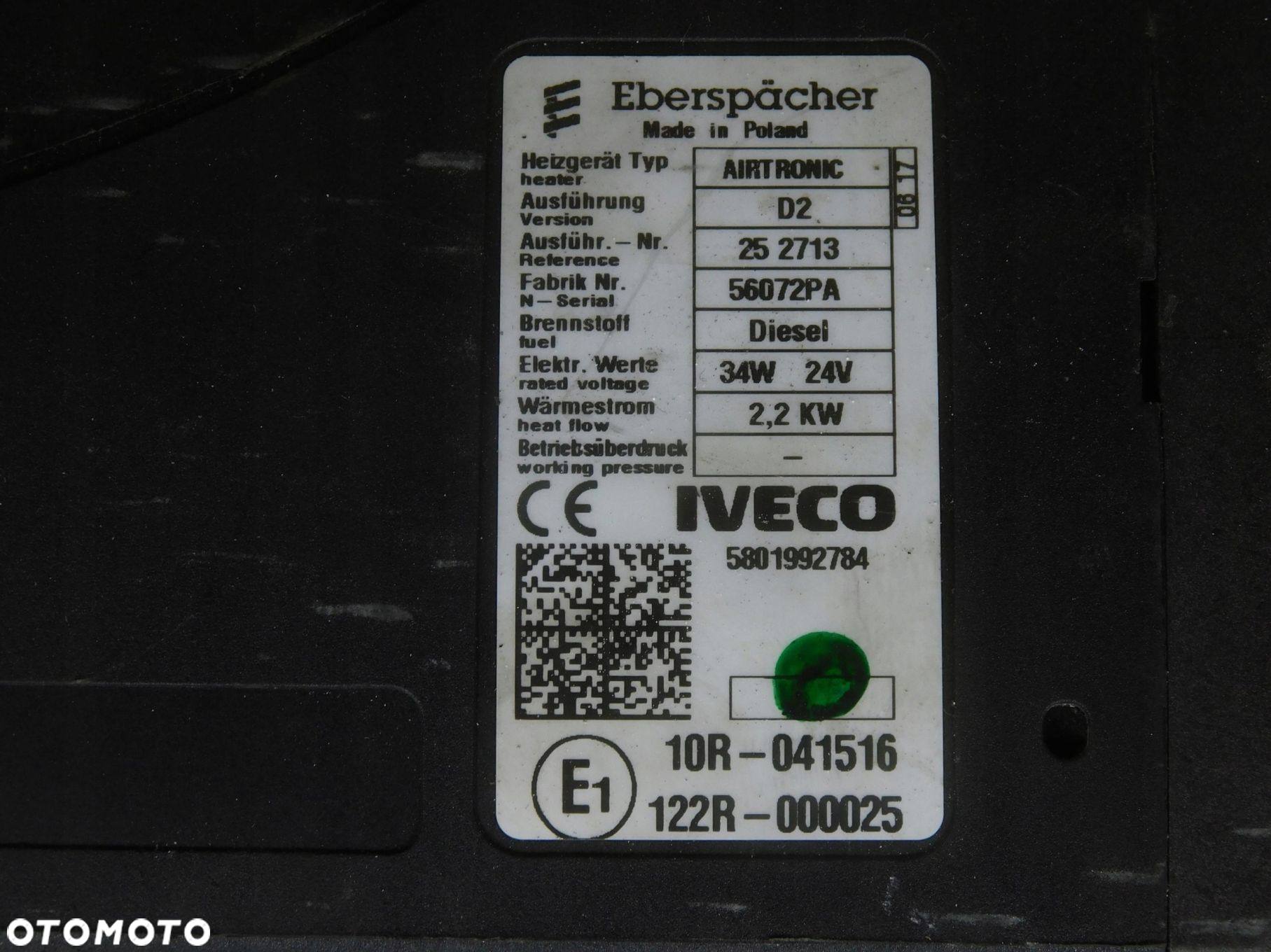 252713 Eberspacher Webasto Airtronic D2 Iveco Stralis 440 Km 2007 - 2