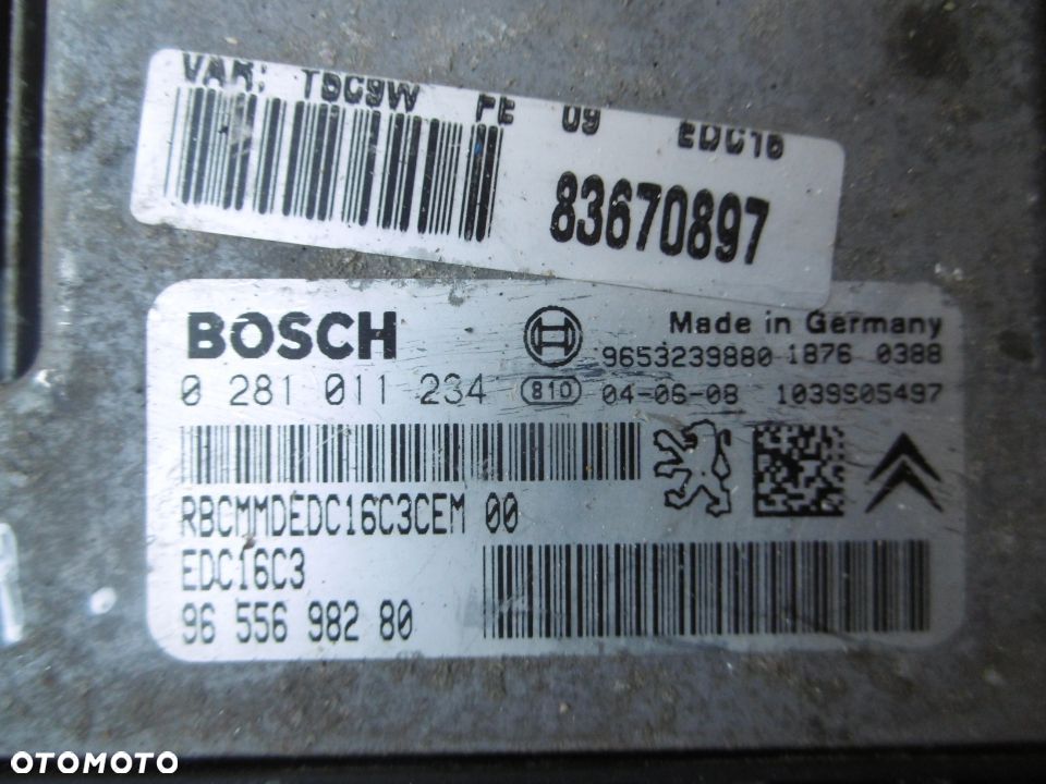 Komputer sterownik Peugeot 1,6HDI 0281011234 9653239880 - 2
