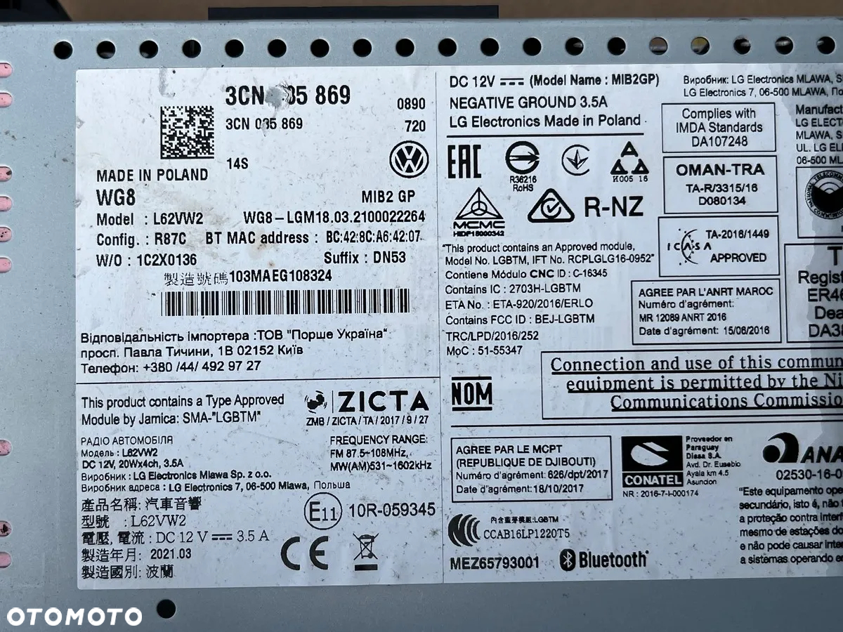 CD RADIO RADIOODTWARZACZ 3CN035869 VW T6.1 LIFT 2.0 2021r.  CALIFORNIA / CARAVELLE / TRANSPORTER - 5