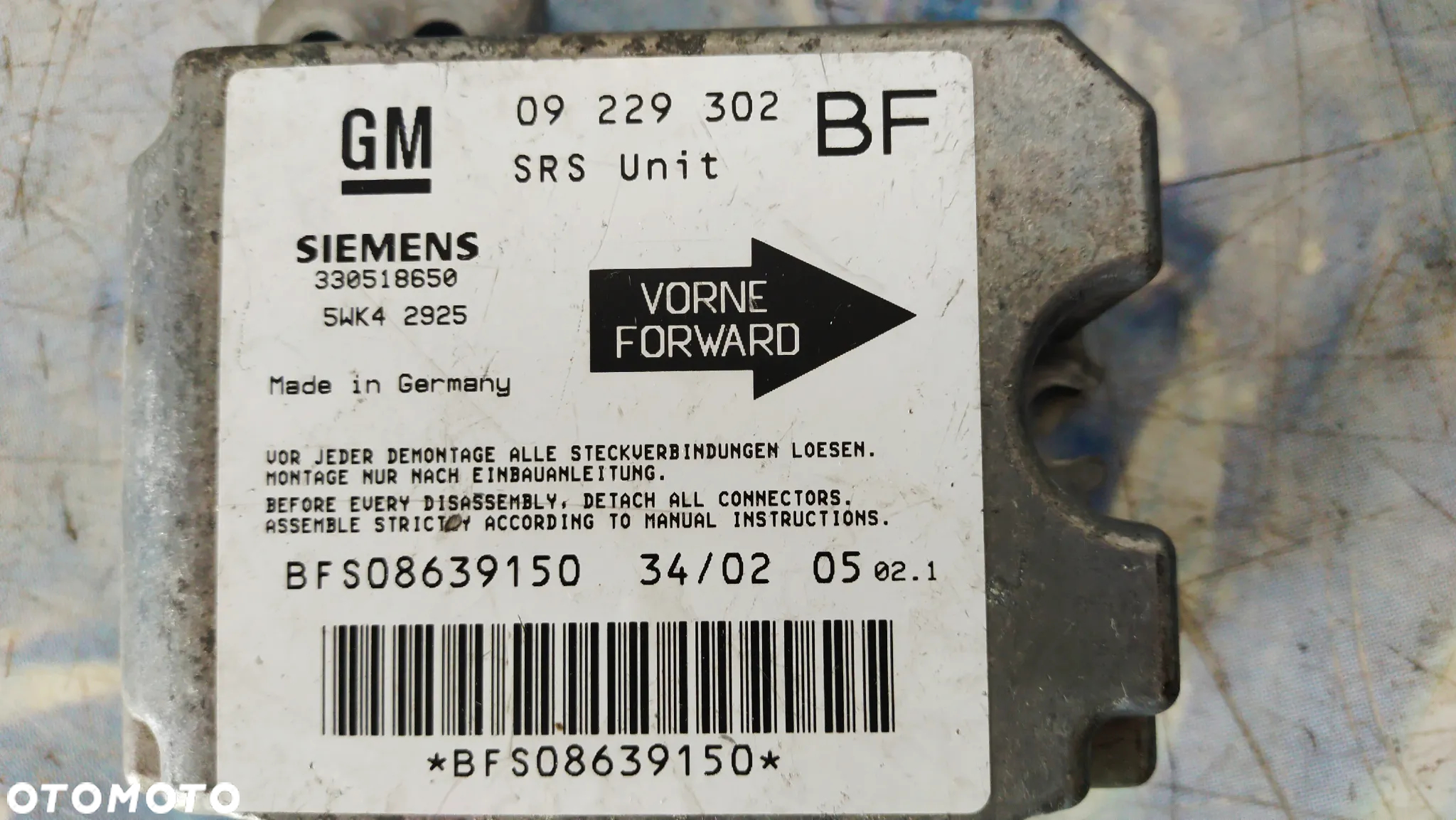 STEROWNIK MODUŁU PODUSZEK OPEL ASTRA  09 229 302 - 2