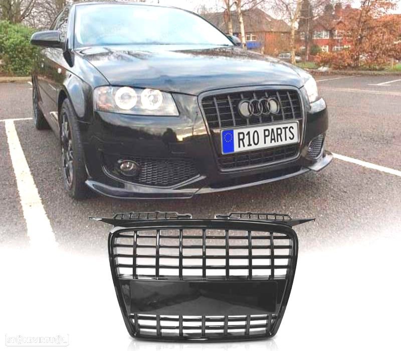 GRELHA FRONTAL AUDI A3 8P 05-08 LOOK S LINE PRETO BRILHANTE - 1