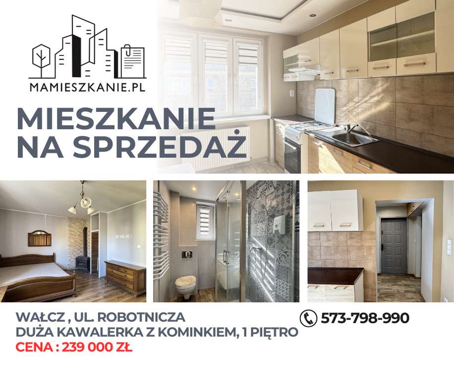 Na sprzedaż mieszkanie z kominkiem, Wałcz,1-piętro